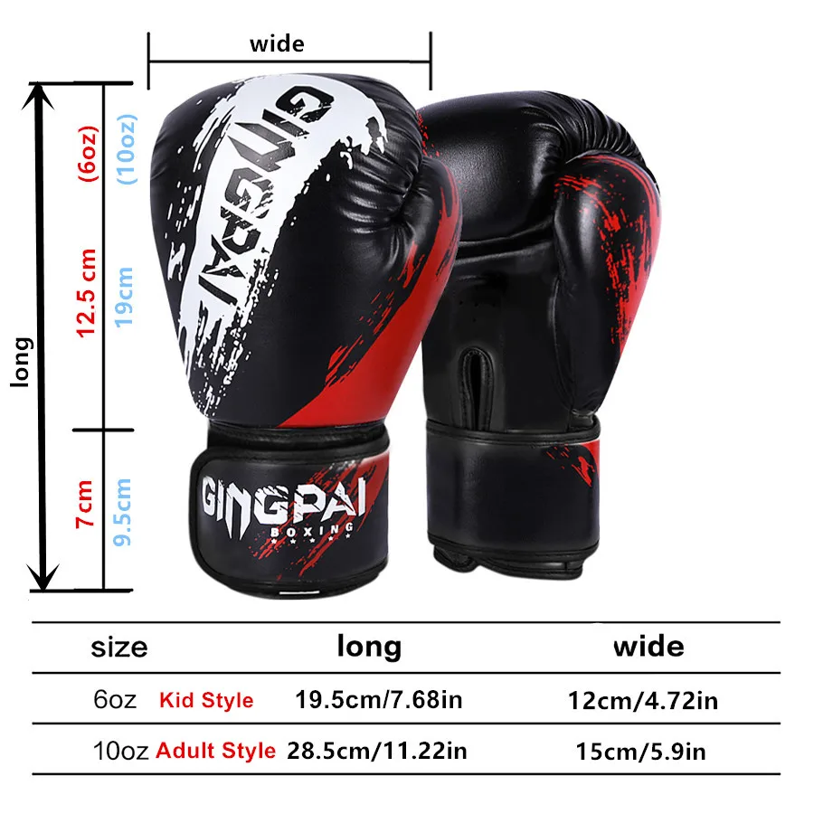 1 Pair Adult Kid Boxing Gloves Men Punching Training Sparring Comfortable Adjustable Fighting Mitts Hand Protector Black Red Blu