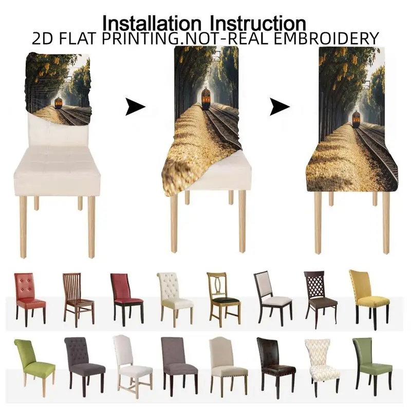 High-back dining chair set, elastic chair cover train flower pattern, dining room, living room, outdoor courtyard
