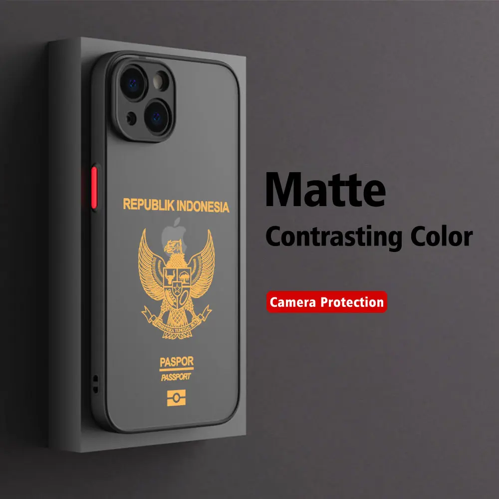 Indonesia Passport Phone Case For iPhone 15 14 13 12 11 Mini Pro Max X XR XSMax 7 8 Plus Matte Transparent Back Cover