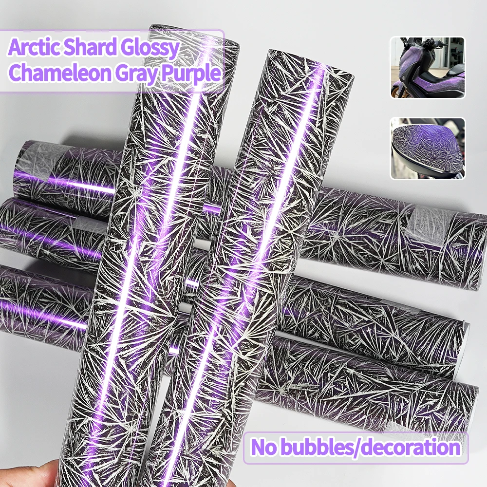 Chamäleon Lila PET Glasierte Arctic Shard Ice Crack Lila Glanz Vinyl Wrap Film Körper Dekor Aufkleber Auto Motorrad Zubehör