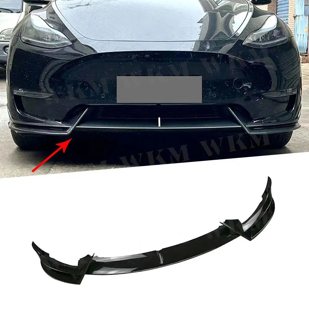 

3Pcs ABS Carbon Look Front Bumper Lip Spoiler for Tesla Model Y 2018 + Gloss Black Auto Car Front Lip Spoiler Splitters Apron