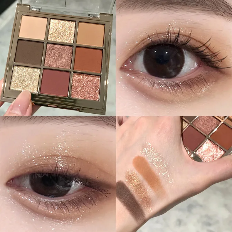 لوحة ظلال عيون دريم 9 ألوان، بودرة ظلال عيون بنية غير لامعة ولامعة، مستحضرات تجميل ظلال عيون قابلة للمزج تدوم طويلاً #1