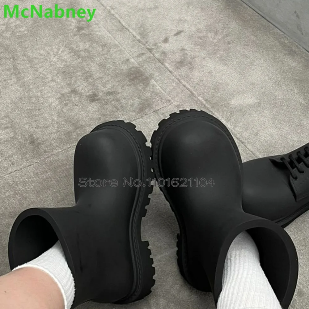 

Black Big Round Toe Rain Boots For Women/Men 2024 Winter New Slip-on Ankle High Casual Luxuey Design Solid Fashion Runway Shoes