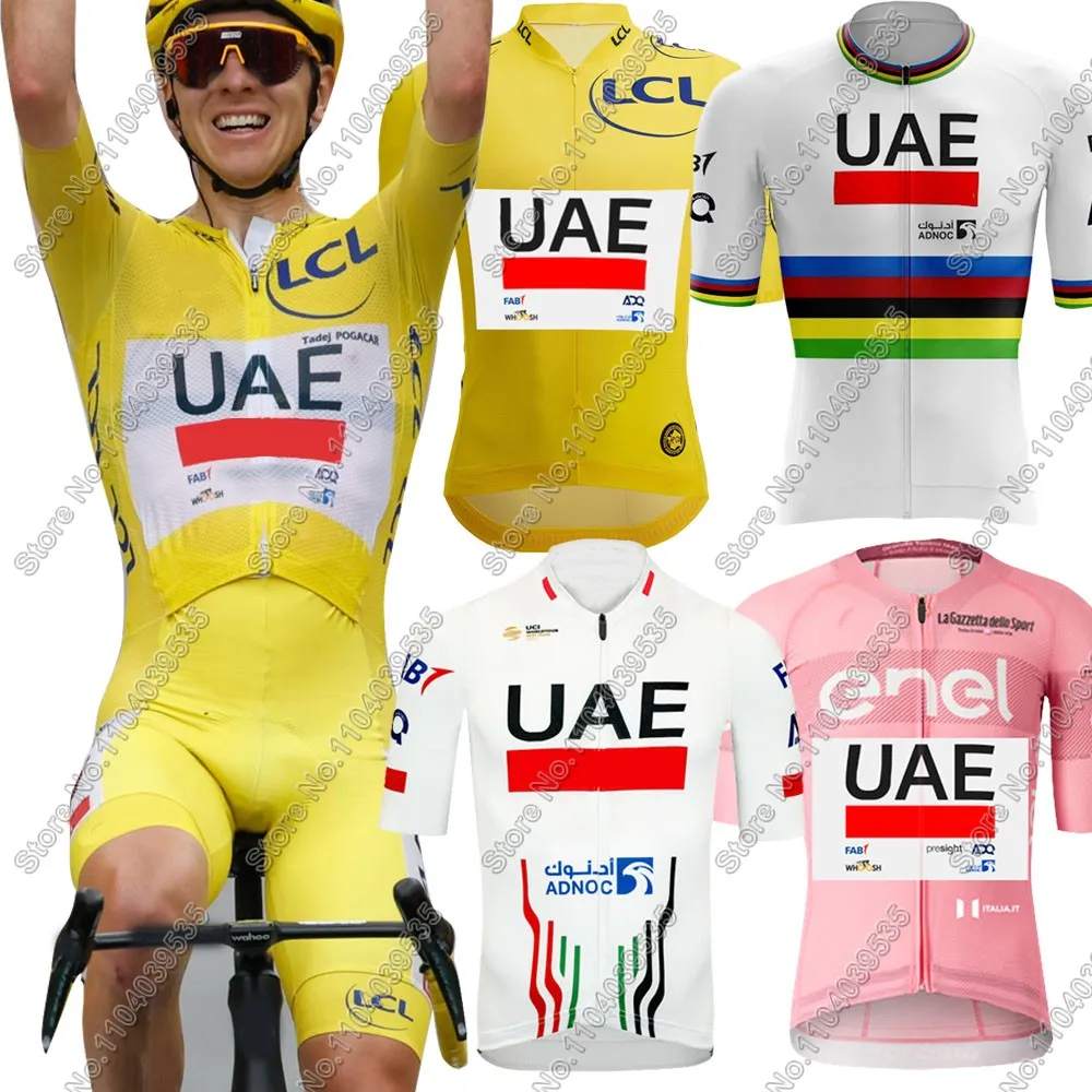 2024 UAE Team Tadej Pogačar Cycling Jersey Set France TDF Yellow Green White Red Polka dot Cycling Clothing Men Bike Shirts Suit