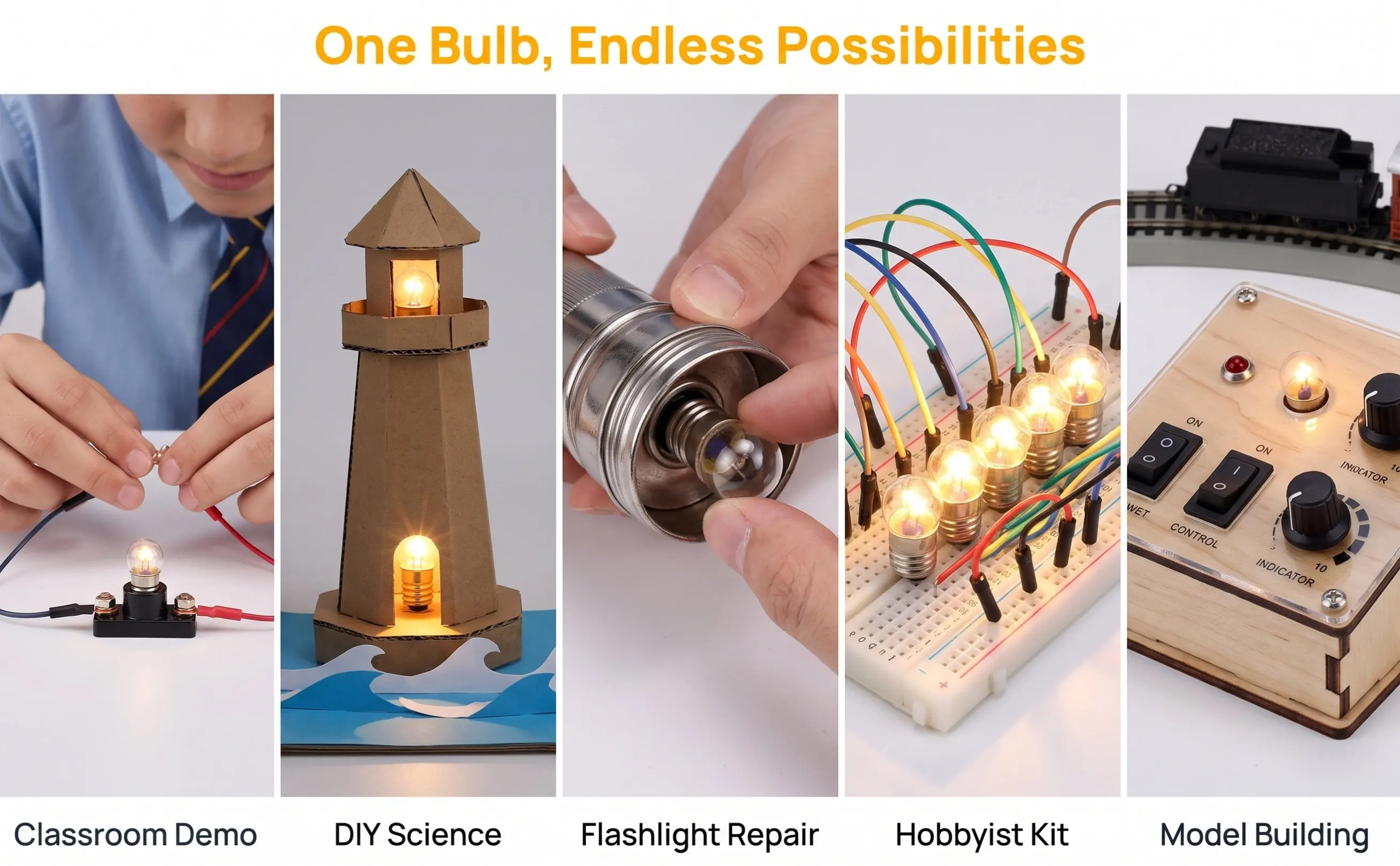 10Pcs Student Experiment Light Bulb Set E10 Screw .5V Tiny Clear Glass Bulbs for Electrical Circuit Building DIY Science