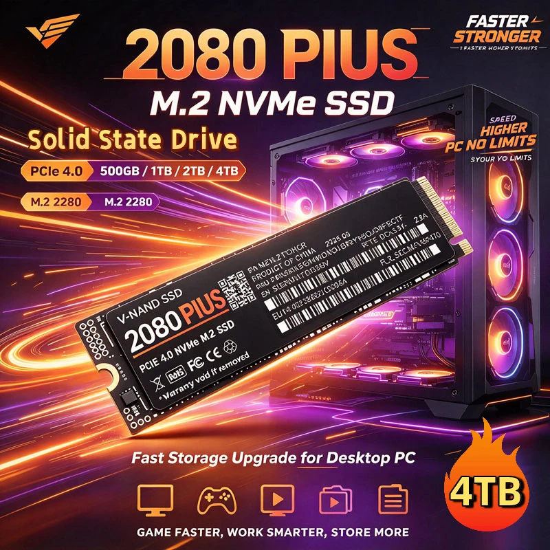 SSD NVMe M.2 2280 interno 2080 PLUS PCIe4.0 X4 TLC 3D NAND 500‑4TB Armazenamento de Estado Sólido para PC Gamer e Desktop