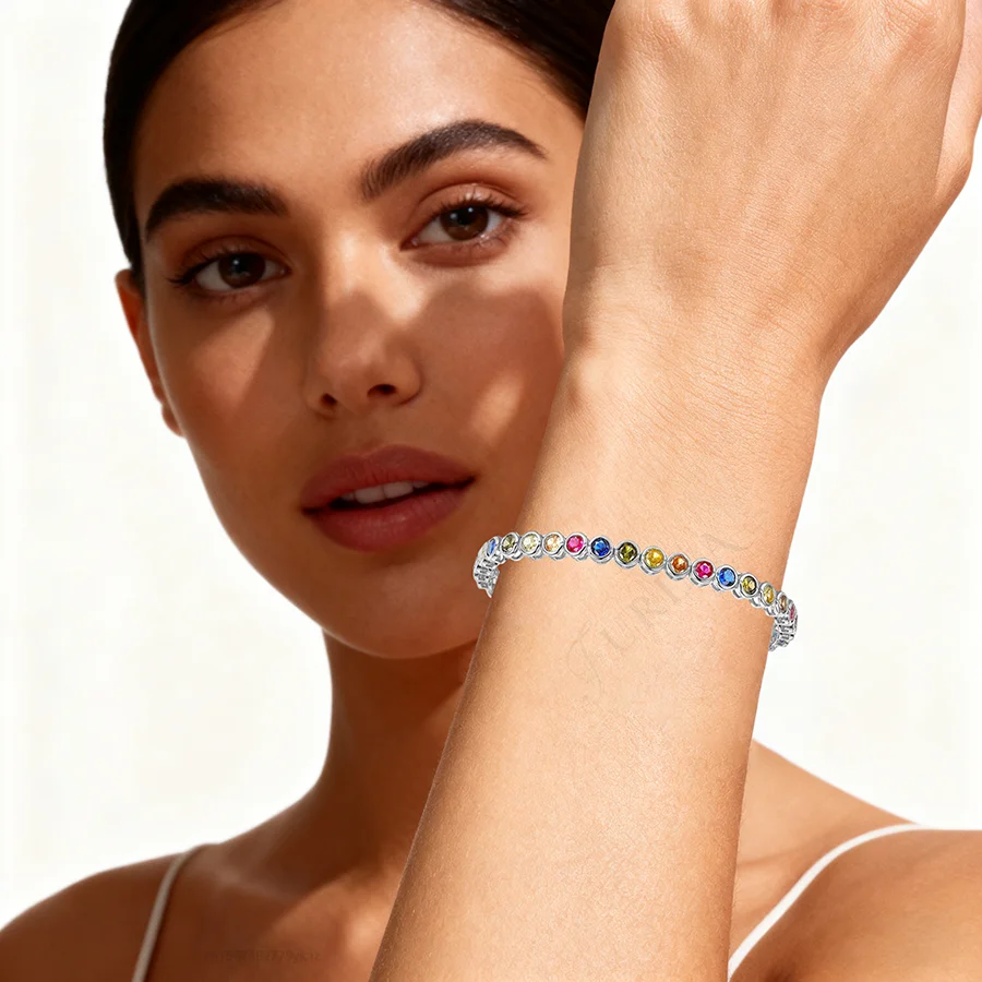 Furina 18K مطلية بالذهب قوس قزح محظوظ سوار فاخر نمط أعلى مجوهرات 5A الصف الملونة الزركون لصديقة عاشق هدية مثالية #3