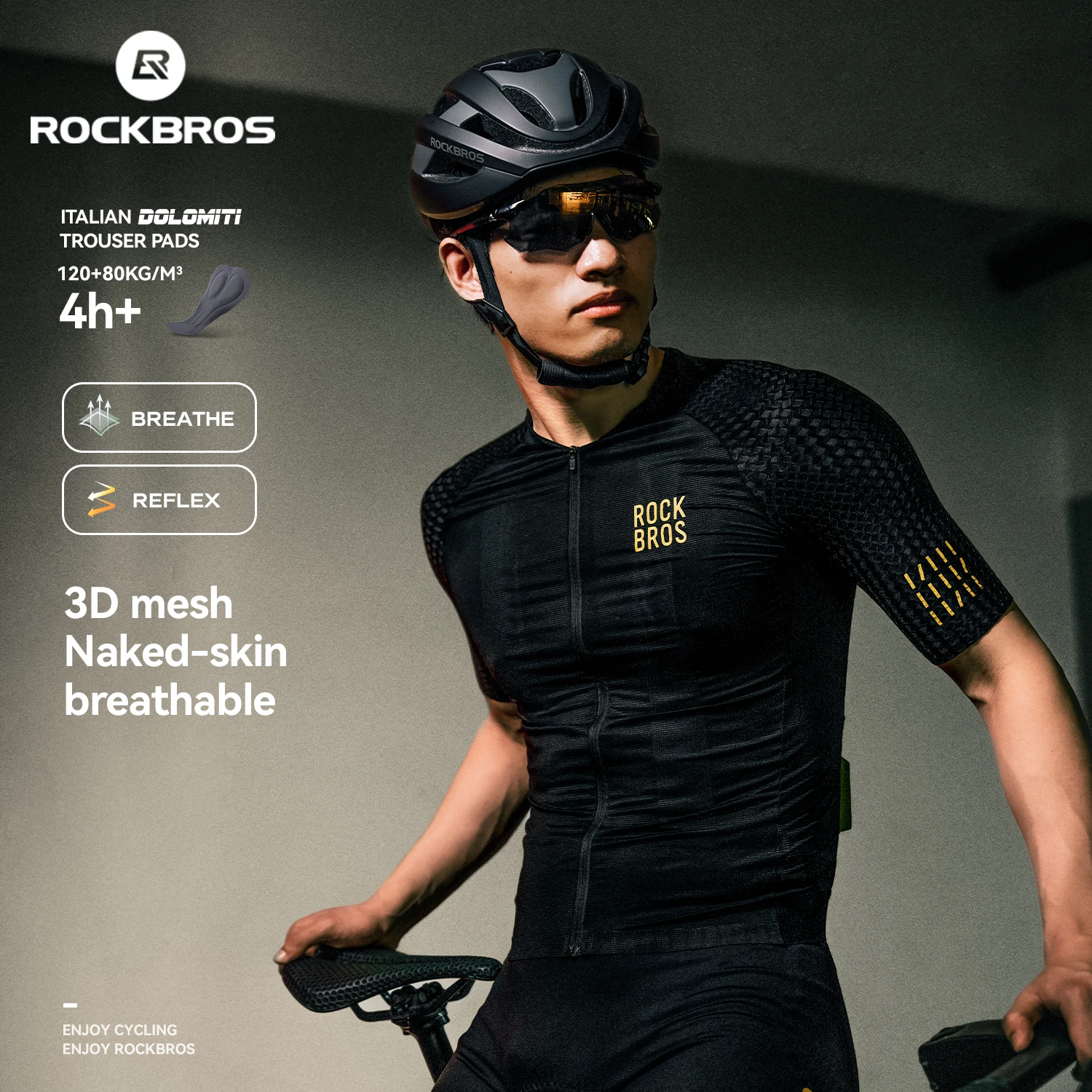 ROCKBROS Sommer-Radtrikot mit Kurzen Ärmeln Leichtes Schnelltrocknendes Atmungsaktives Sonnenschutz-Trikot Hochelastische Herren-Radbekleidung