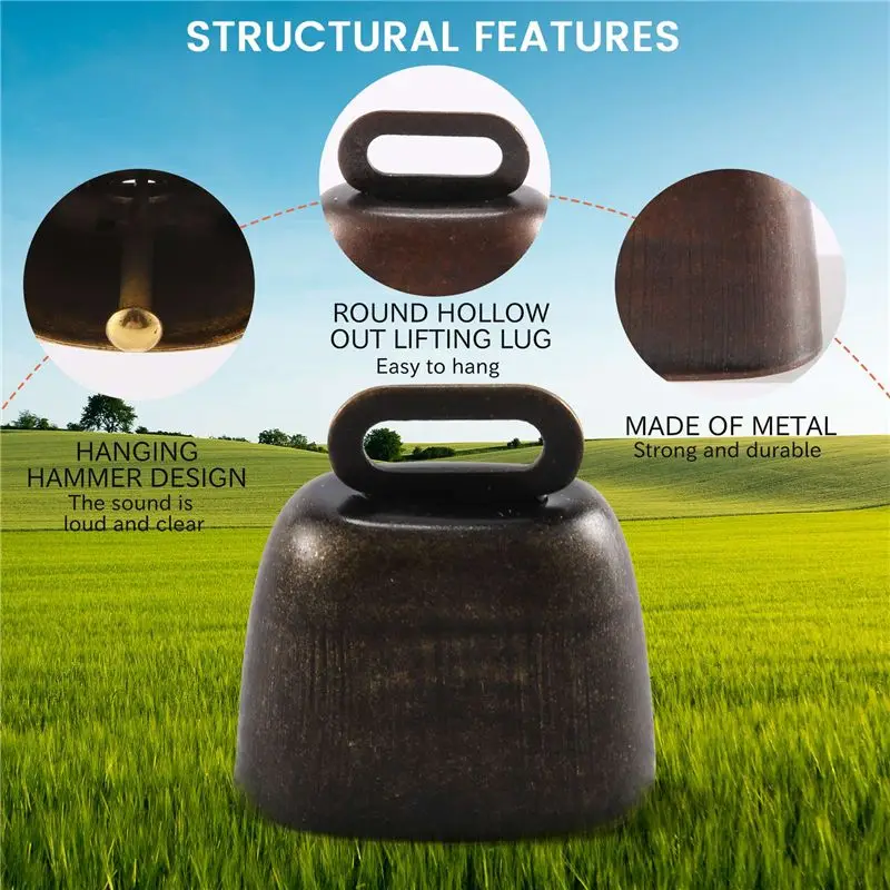 AEF5-6 Pieces Cow Horse Sheep Grazing Small Brass Bells Cowbell Retro Bell For Grazing Copper(Green Bronze, Red Bronze, Gold)