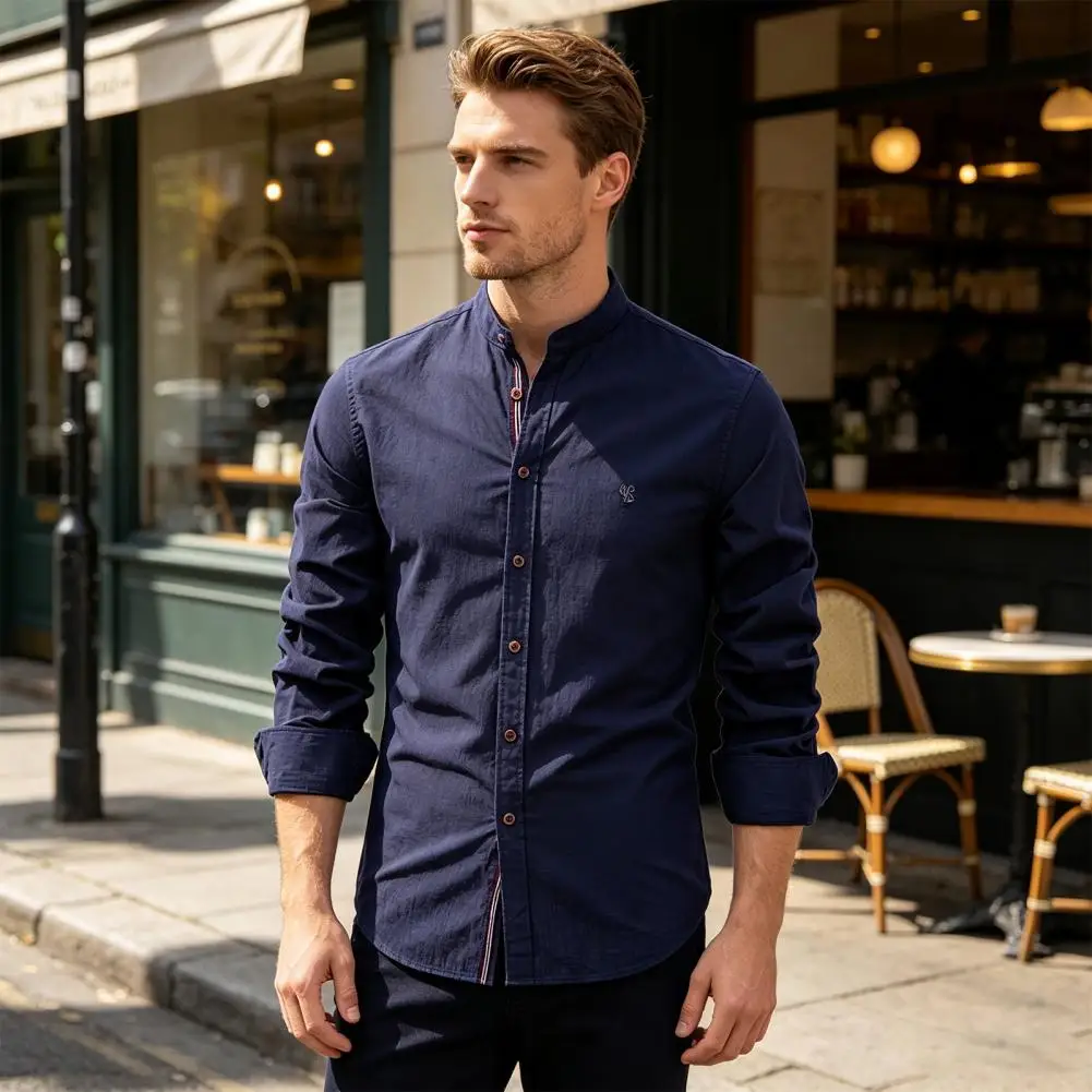 Classic Band Collar Shirt Men's Oktoberfest Shirt Band Collar Long Sleeve Shirt Traditional Costume Festival Beer Garden Blouse