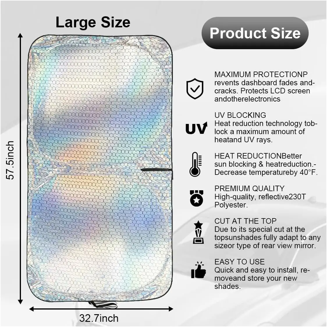 Car Windshield Sun Shade, Foldable Iridescent Car Front Window Sun Protector for Blocks UV Rays & Heat, Universal Vehicle Interi