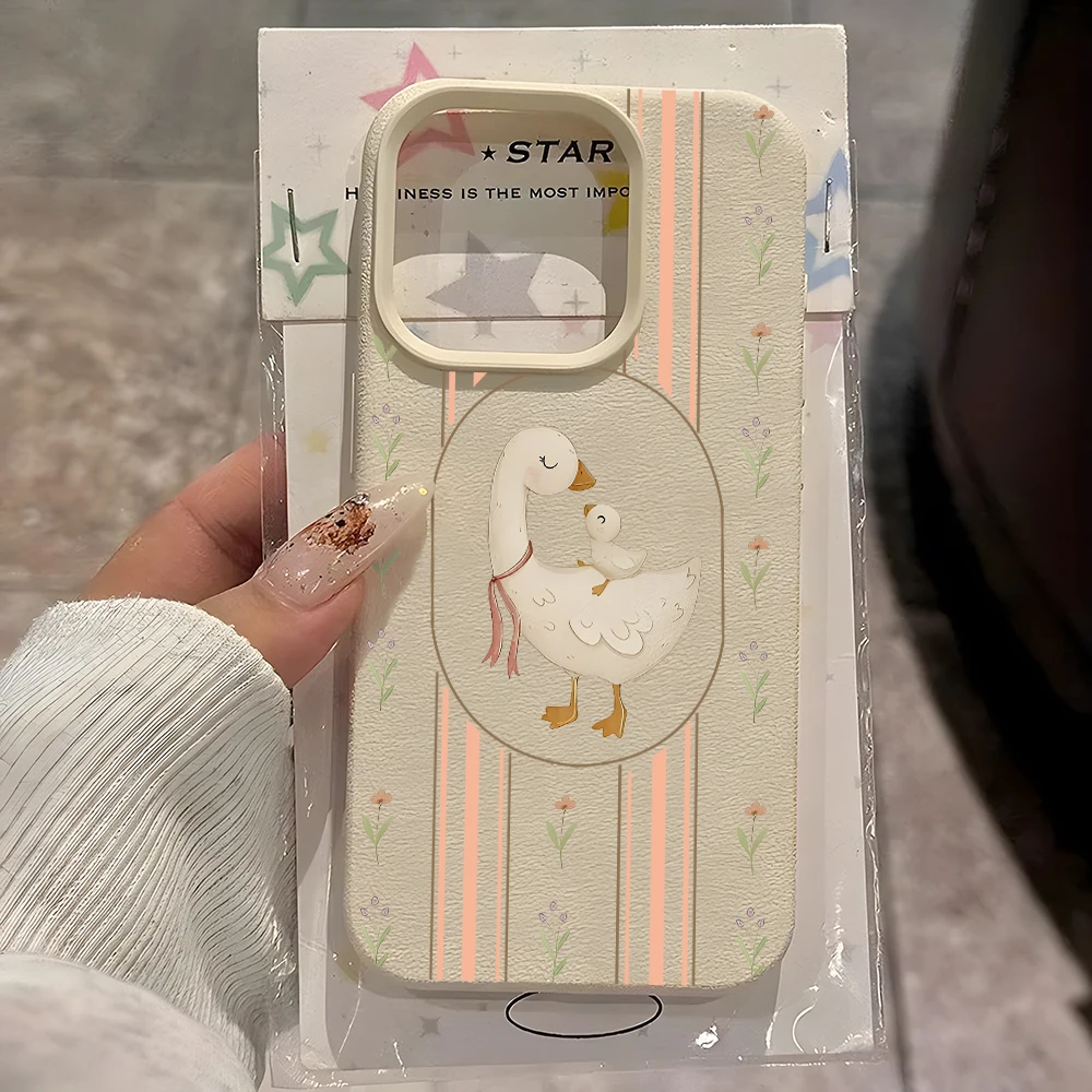 Cute Mother and Baby Duck Pattern Design Protective Cover for iPhone 17 16 15 14 13 12 11 16E Series Pro Max Plus