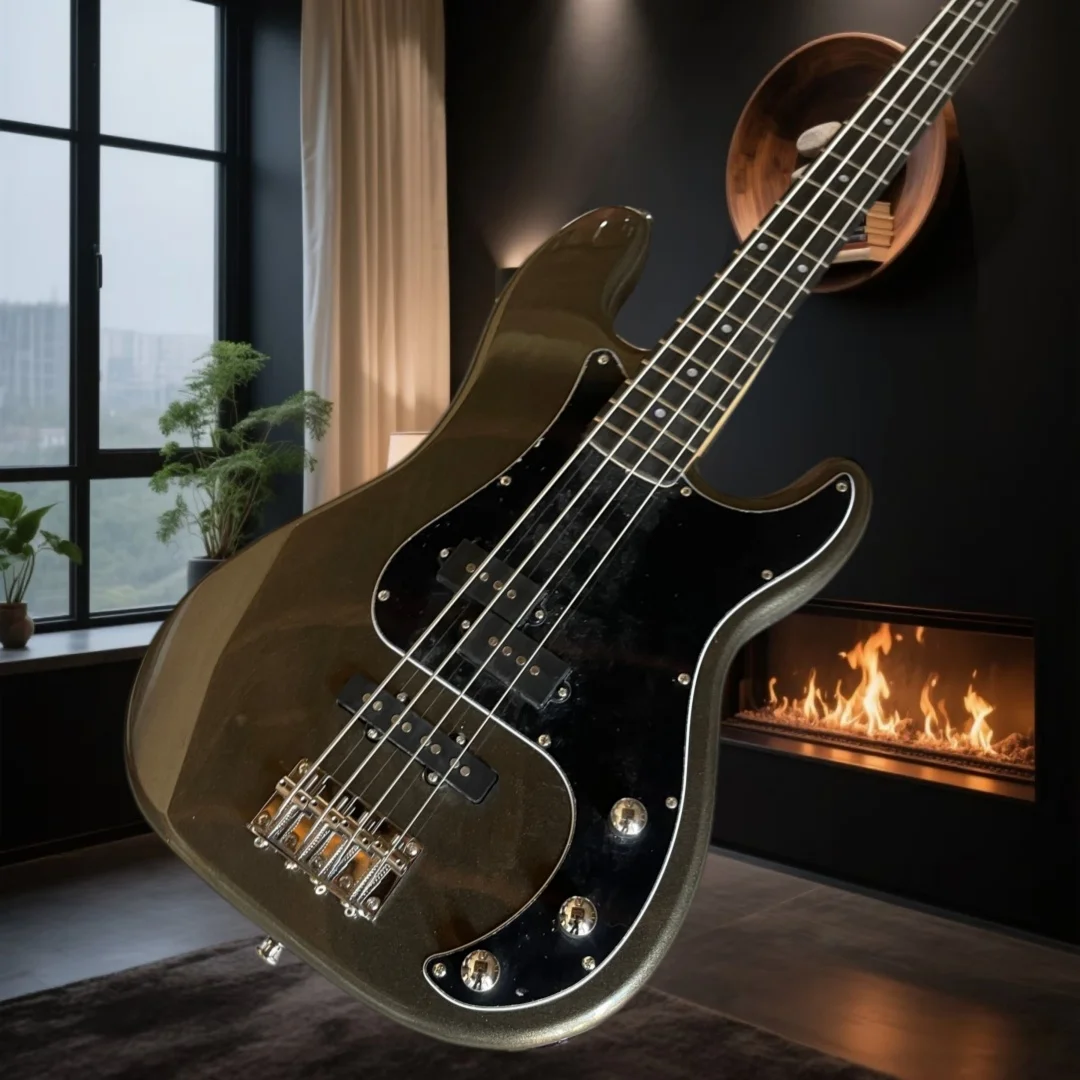 Metallic Green Sparkle Bass Fixed Bridge Split Coil Pickup Warm Thick Tone Daily Practice Band Gig Bass Guitar In Stock