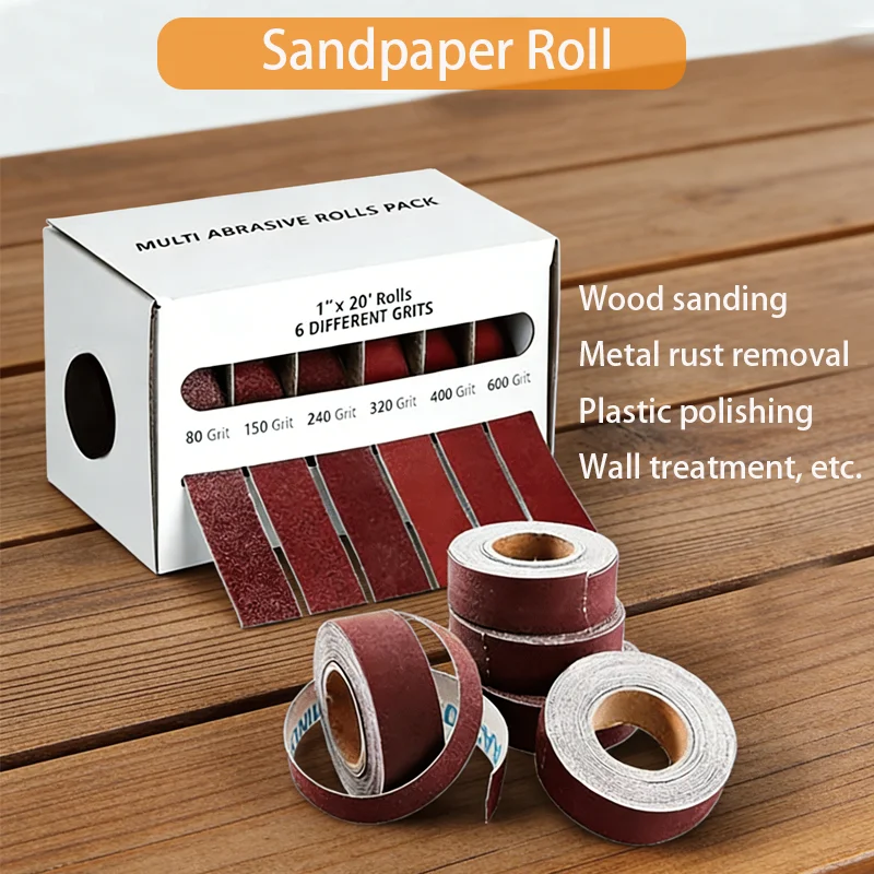 Diamond Cloth Rolls, 80/150/240/320/400/600 Grit Sandpaper Rolls Metal Emery Cloth with Dispenser, Alumina Sandpaper