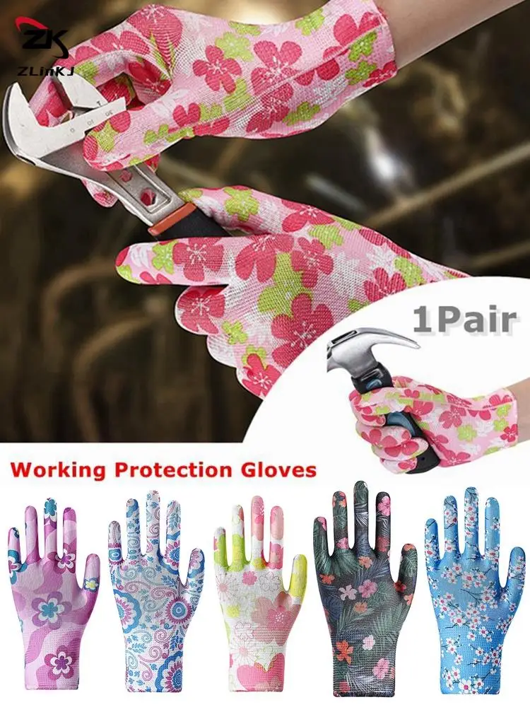 Household Non-Slip Labor Protection Gloves Women Gardening Planting Yard Cleaning Palm-Coated Floral Breathable Working Gloves