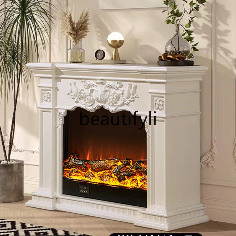 

American Style Fireplace Cabinet Simulation Heating Stove French Style Solid Wood Fireplace Rack European Style Entrance Cabinet