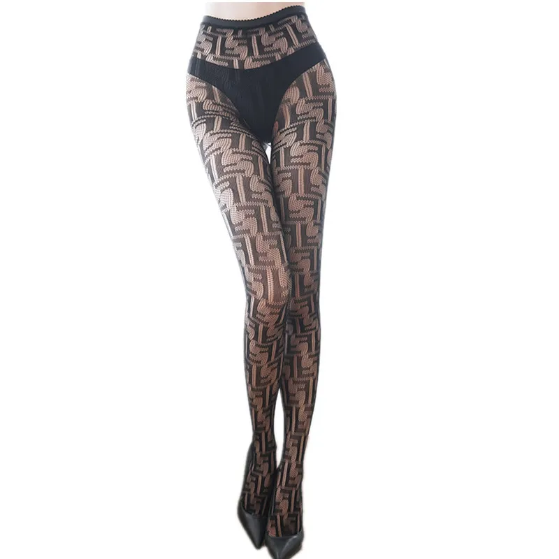 Trendy Personality F Letter Black Hollow Sexy Stockings Summer Silm Tights Pantyhose Beautiful Legs Net Socks Dropshipping