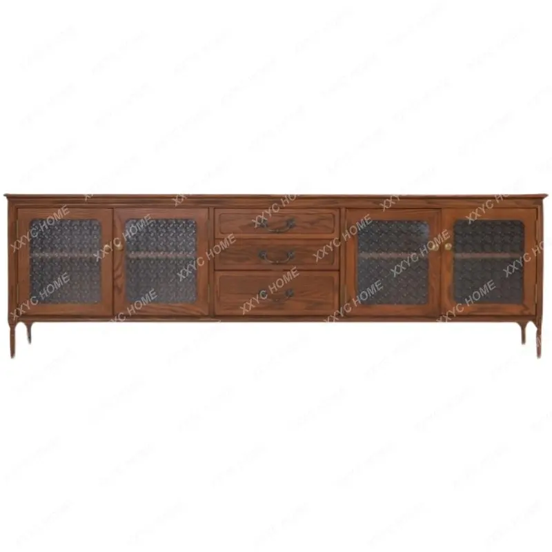 

American Retro Distressed Solid Wood Living Room Cabinet Simple Modern Small Apartment Oak Coffee Table Complete Storage Cabinet