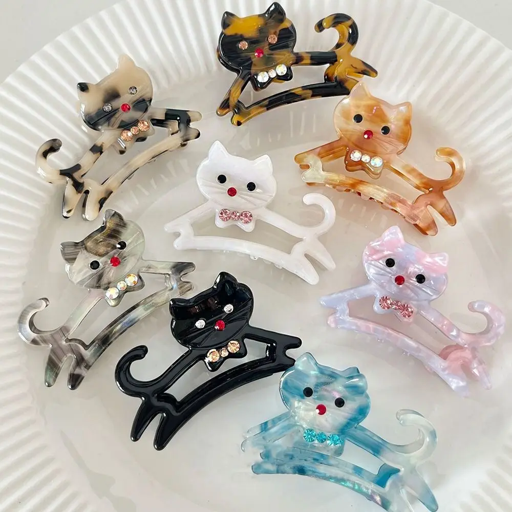 Acetic Acid Acetate Animal Cat Hair Claw Fashion Diamond Cartoon Rhinestone Hair Clip Headdress Hollow Shark Clip Girl