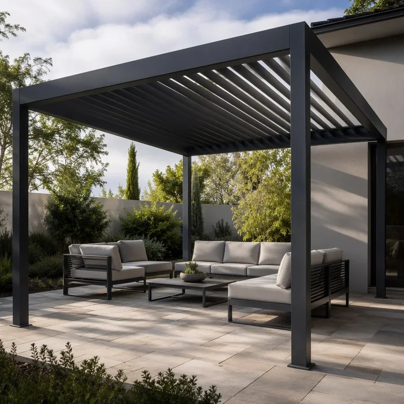 Jiake Aluminum Pergola with Motorized Louvered Roof System Outdoor Garden Patio Terrace Leisure Space Use Custom Projects