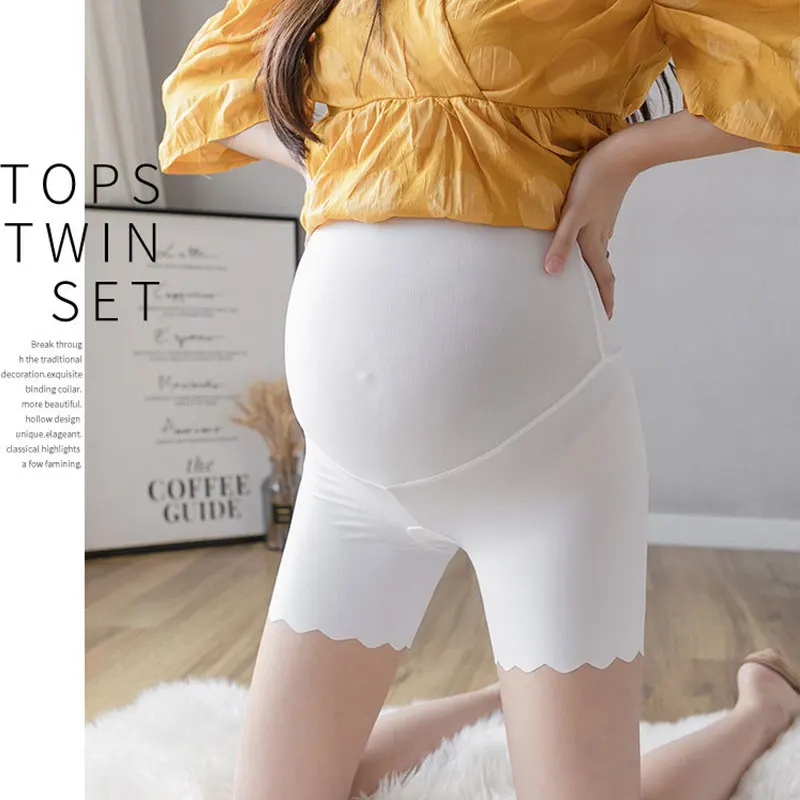 Maternity Panties High Waist Anti-slip Tummy Control Pregnant Women\'s Leggings With Lace Solid Color Panties Ice Silk Feeling