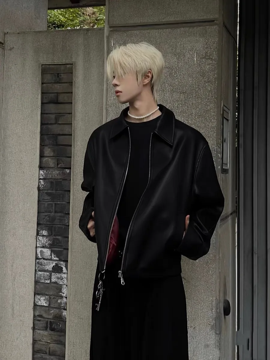 

Мужская куртка из искусственной кожи Cleanfit Commuter Bla с внутренней частью красного цвета, простая осенне-зимняя американская теплая длинная све...