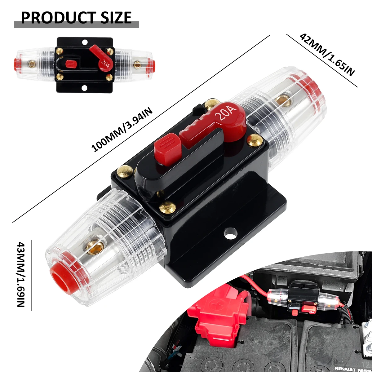 Hand Circuit Breaker Resettable Fuse Holder 12/48V DC Circuit Breaker Switch Safety Car RV Audio Inline Circuit Breaker Holder