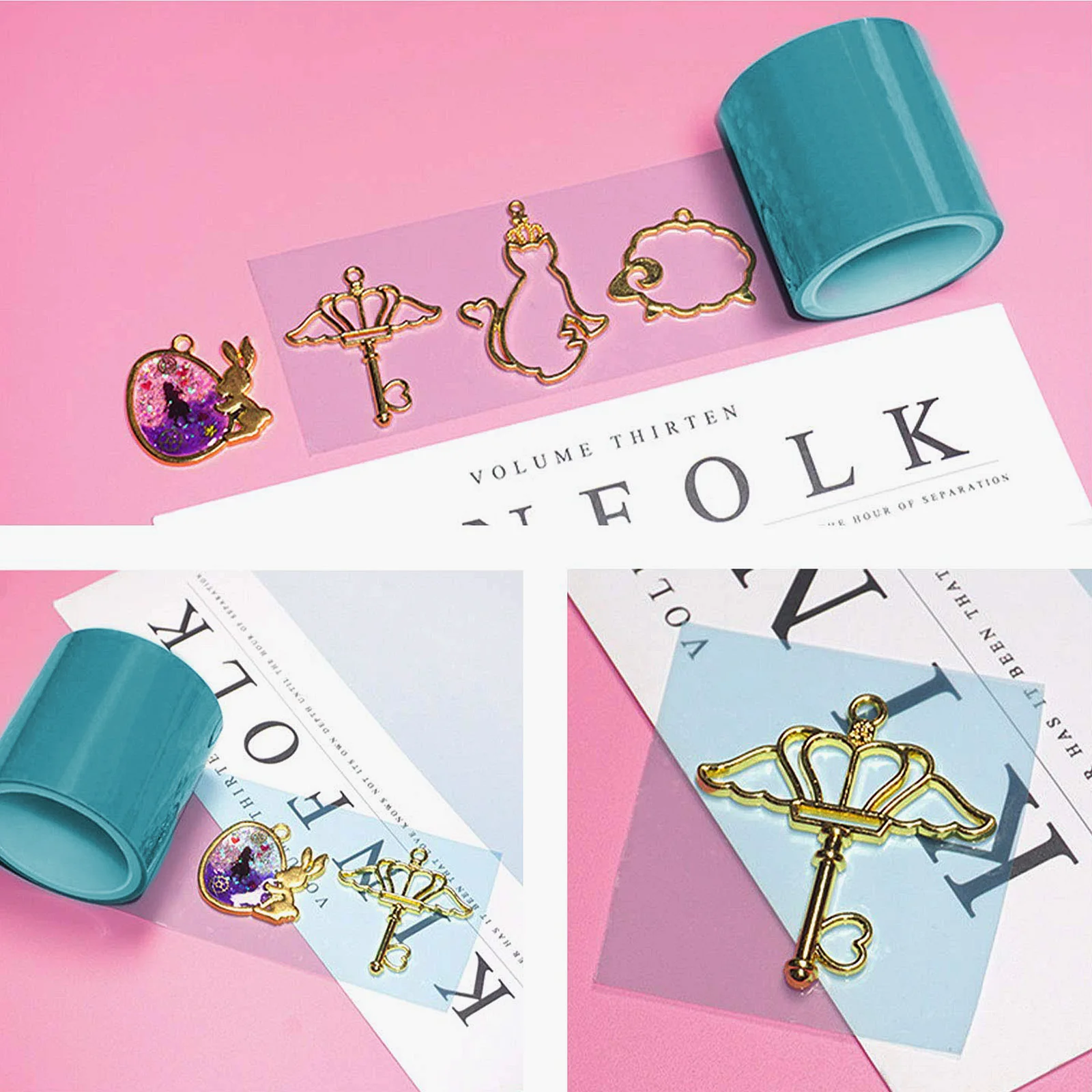 

2 Rolls Seamless Sticky Paper For Epoxy Pendant Making Traceless Craft Tape Uv Resin Diy Jewelry Accessories Decorative Tape