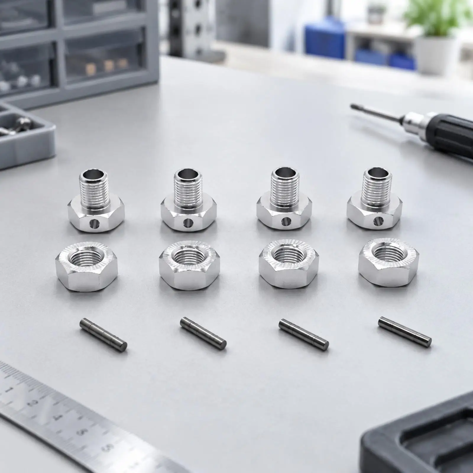 4 Pieces 17 Mm Wheel Adapter Sturdy Metal Wheel Adapter with Nut and Pin Secure Secure to Install
