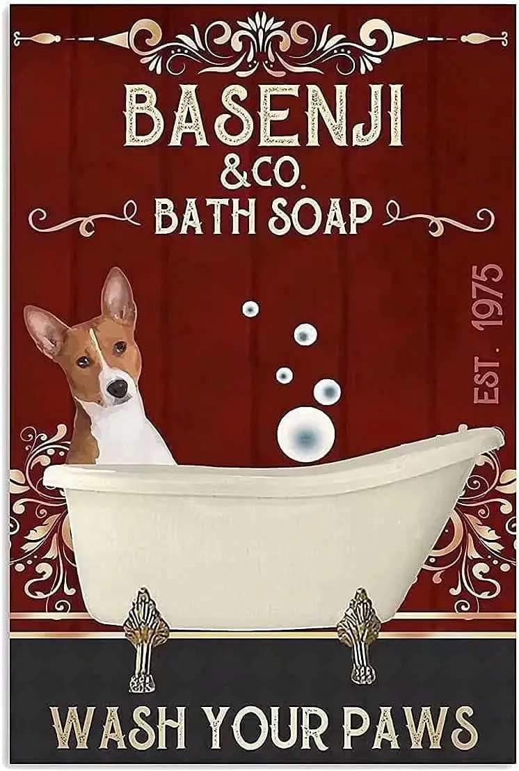 Metal Signs Basenji Dog Bath Soap Signs Vintage Signs Retro Aluminum Tin Sign for Kitchen Office Garden Bar Cafe Decor 8x12 Inch