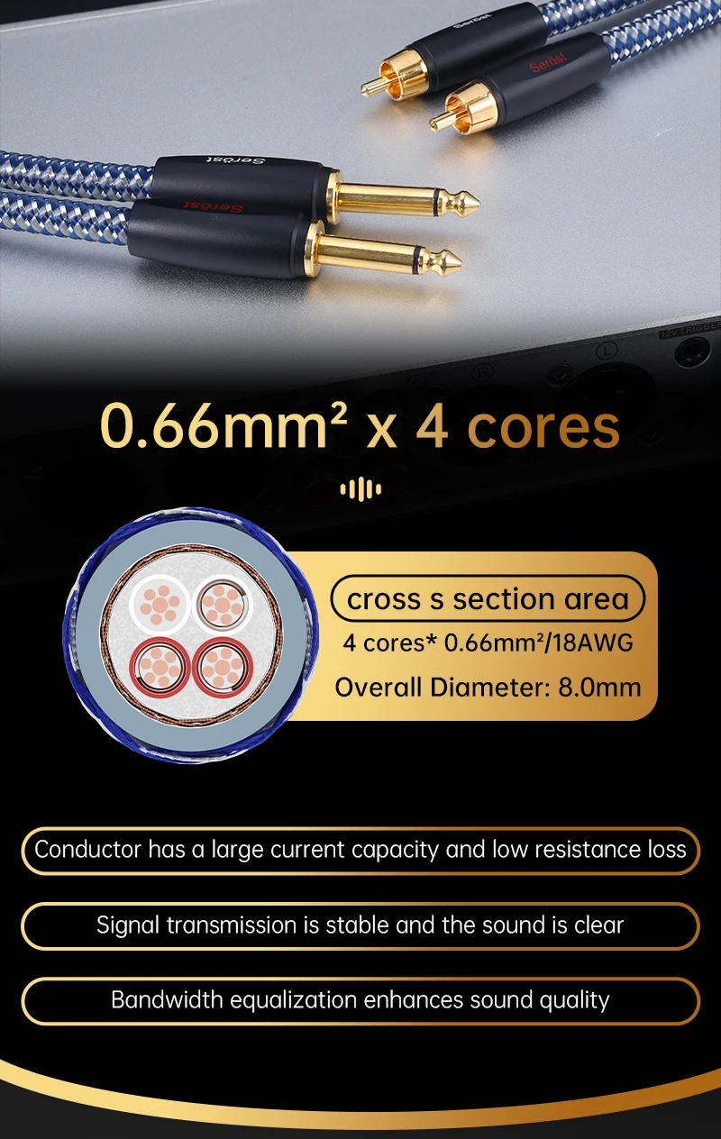 Serost StarPro HiFi Versilbertes OFC-Sauerstofffreies Kupfer-Audio-Adapterkabel 6,5mm auf RCA-Buchse für Lautsprecher, Verstärker, Mischpult – Detail 5