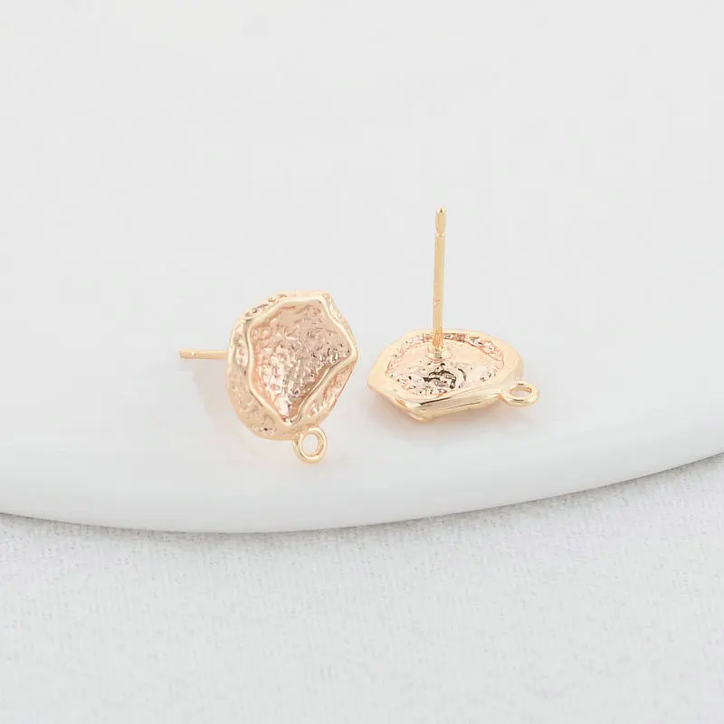 11.5*13MM 14K Gold Color Plated Brass Round Stud Earrings High Quality Diy DIY Jewelry Making Finding Accessories