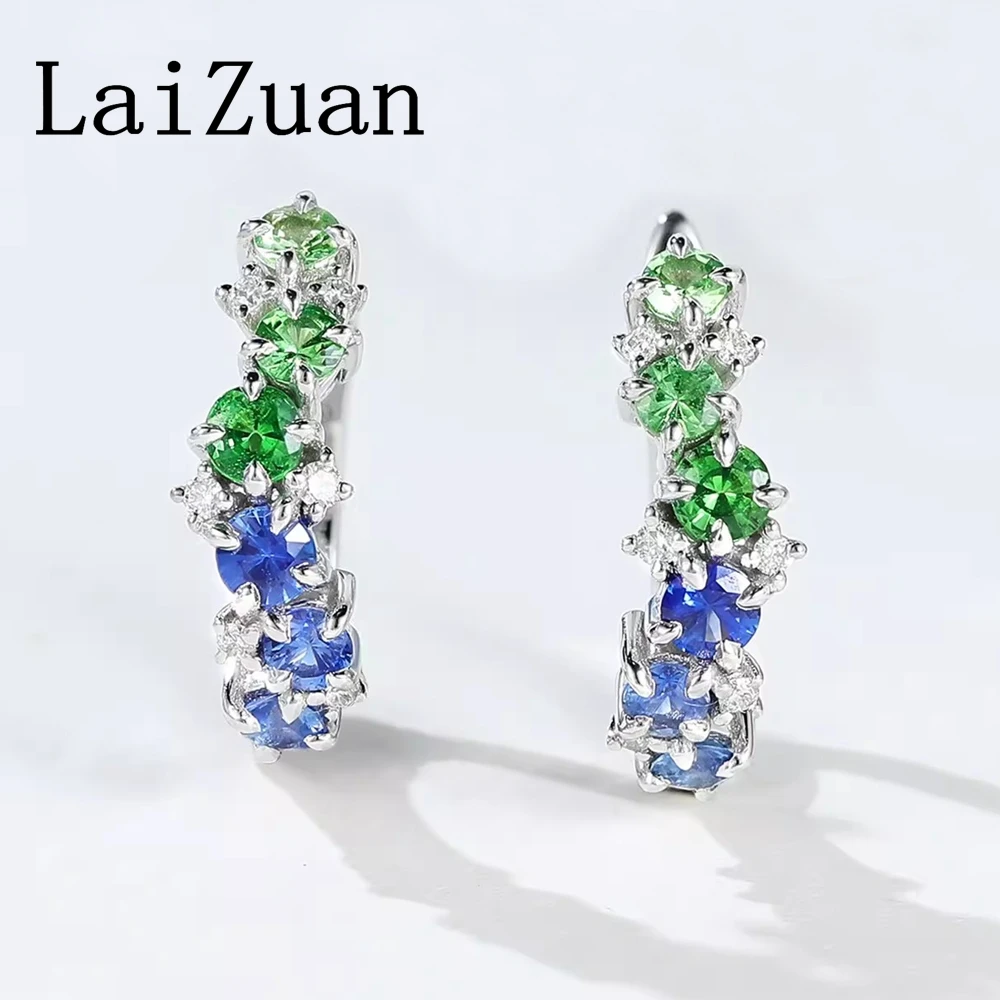 LaiZuan Solid 18K AU750 White Gold Tsavorite Sapphire Earrings Women Diamond Trendy Design Earrings Polish Shank High Quality