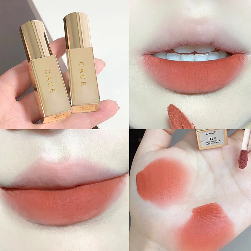 CACE Gold Tube Matte Liquid Lipstick Moisturizing Lipgloss Long Lasting Lip Mud Soft Mist Silky Lip Stain Tint Natural Makeup