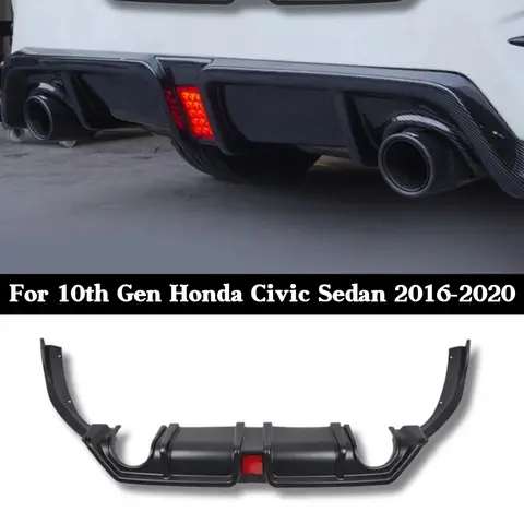 For 10th Gen Honda Civic Sedan 2016-2020 Rear Bumper Lip, 3-Piece Rear Diffuser Spoiler, Exterior Styling Body Kit