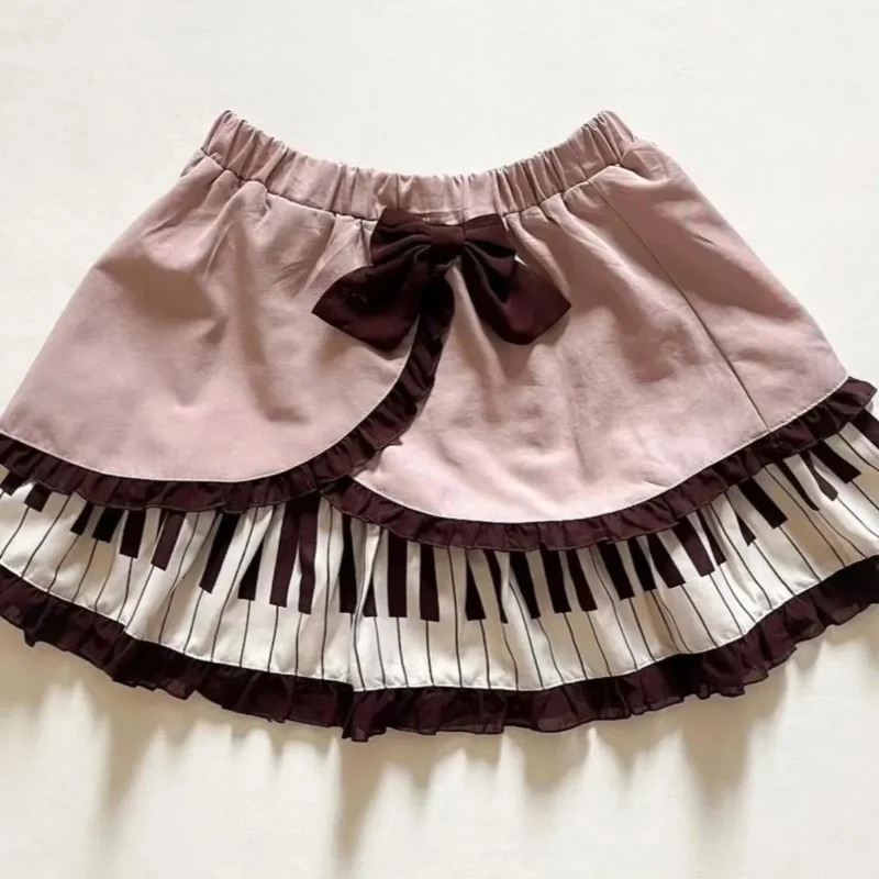 

Japanese Kawaii Lolita Style Piano Keys Skirts Women Sweet Bow Y2k High Waist Short Skirt Femme Vintage Kawaii Cute Mini Skirt