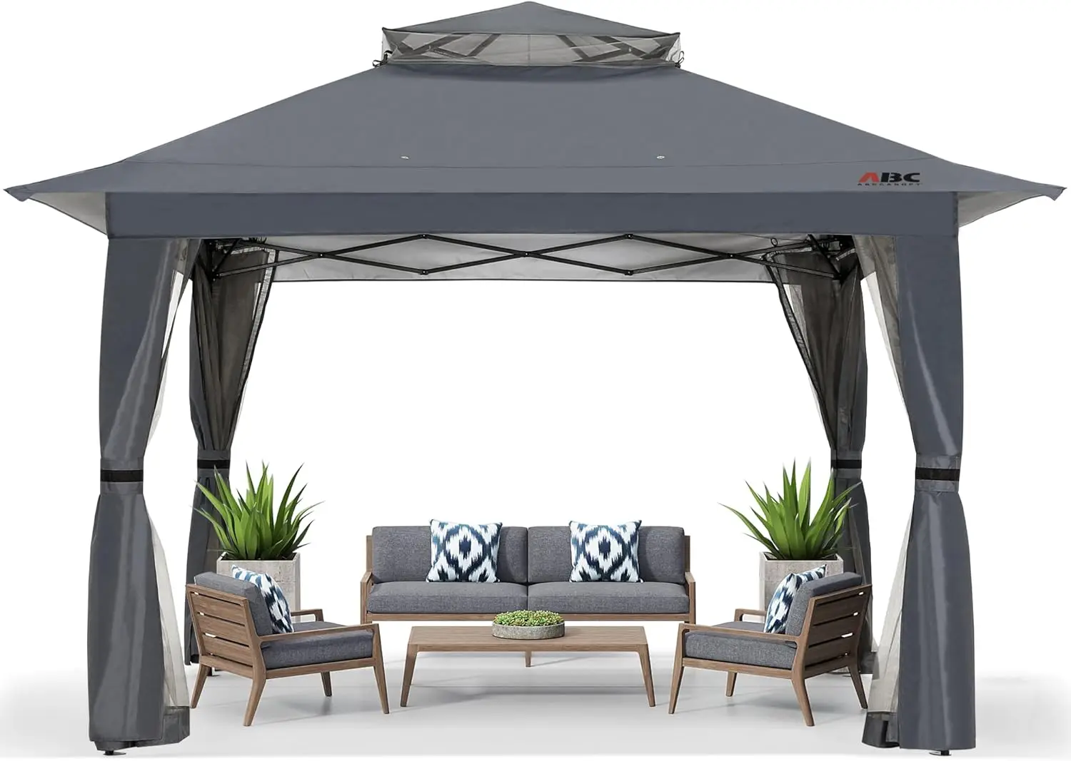 

13x13 Pop Up Gazebo, Outdoor Canopy with Mosquito Netting (Dark Gray)