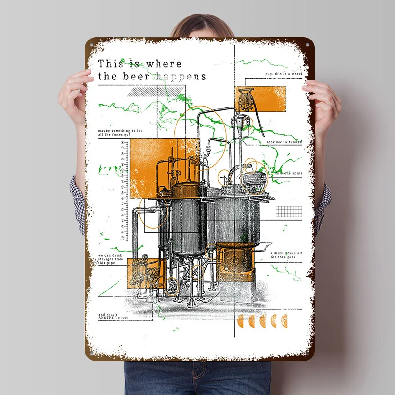 Beer Brewing Printed Poster Customized Wall Art Retro Vintage Metal Tin Signs for Bedroom Decoration Garage Accessories House