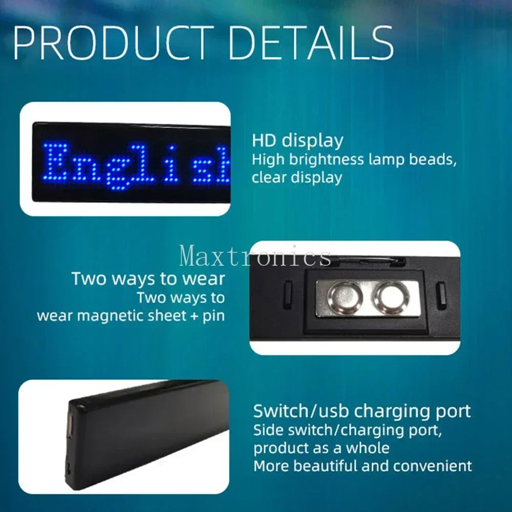 NEW DIY Multilingual LED Digital Badge USB Bluetooth Programmable HD Text Name Badge Scrolling LED Tag Sign Module Display Light