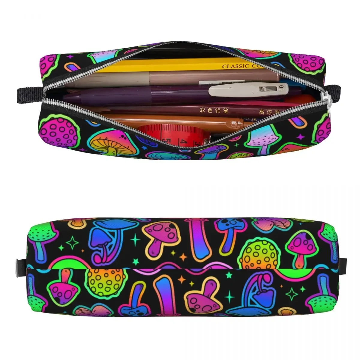 Cute Bright Psychedelic Mushrooms Pencil Cases Pencilcases Pen for Student Big Capacity Bag Office Zipper Stationery