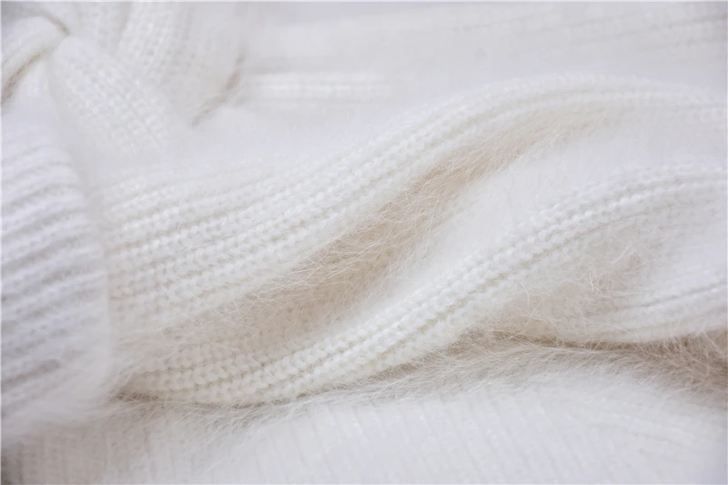 Dames femmes automne hiver mode blanc attaché poilu vison cachemire tricoté col en v manches longues ample Long Pull Pull Pull