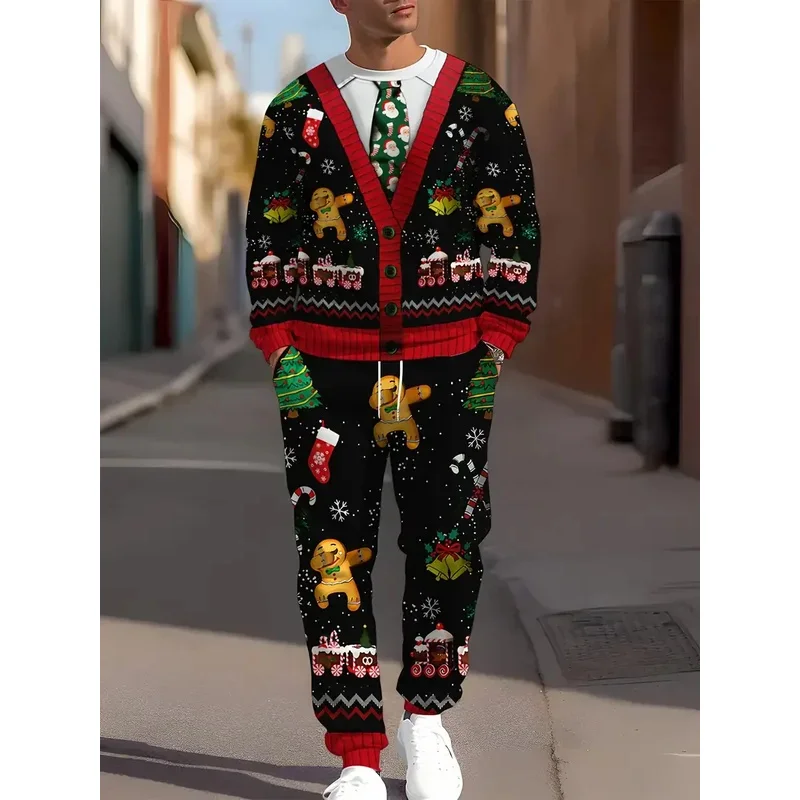 عيد الميلاد الملابس مجموعة ربيع الخريف الرجال النساء موضة ثلاثية الأبعاد الطباعة دعوى ملابس رياضية كاجوال البلوز سراويل للجري 2 قطعة مجموعات