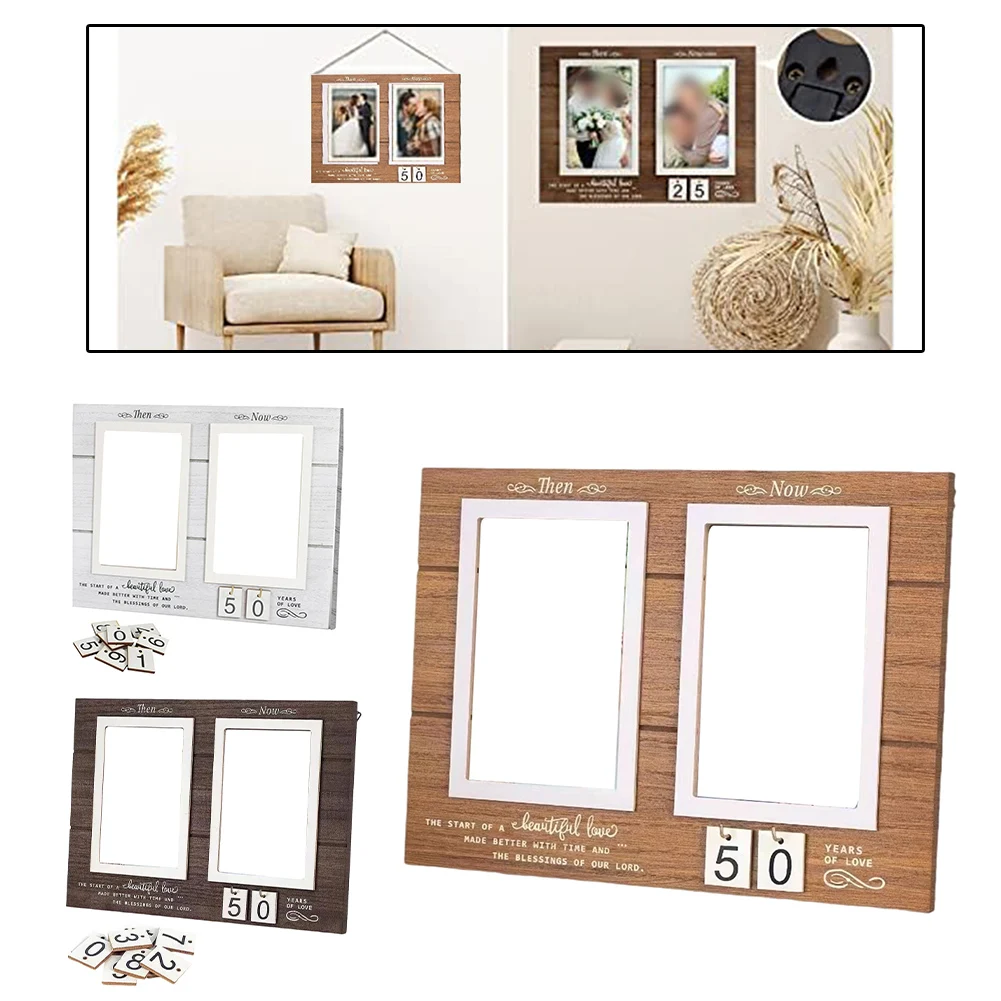 Wood Anniversary Photo Frame with Personalized For Then & Now Photo Display for Commemorating Significant Couple Anniversaries