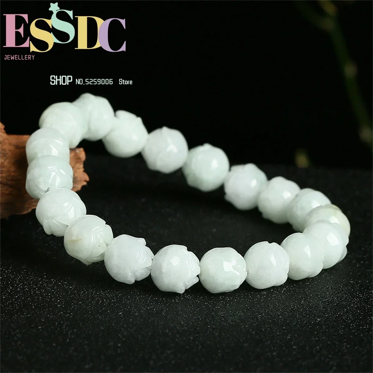 Natural Myanmar Laokeng Jadeite A Goods Lotus Beads Bracelet Ice Waxy Women's Jewelry Fashion Charm Gift Ornaments Retro Amulet