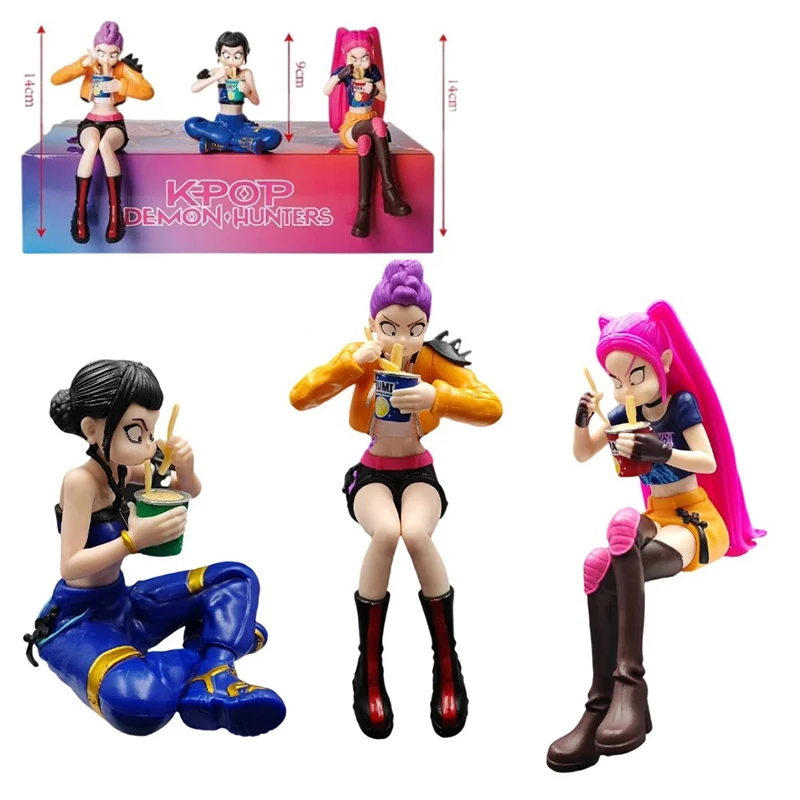 Nuevo Kpop periferia de animé Witche Huntress Squad Rumi Zoey Mira comiendo fideos instantáneos serie modelo figura juguetes de regalo de escritorio