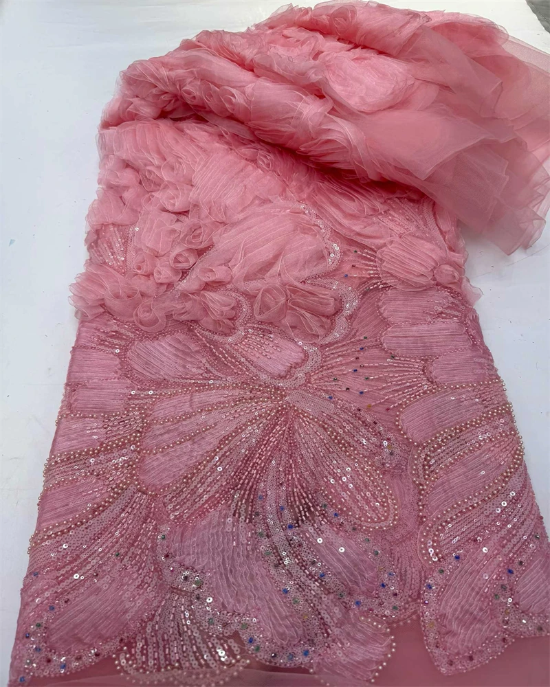 

Luxurious Nigerian Handmade Beaded Lace Fabric 2026 High Quality Sequins Beaded Embroidery African French Lace Fabric For Dress