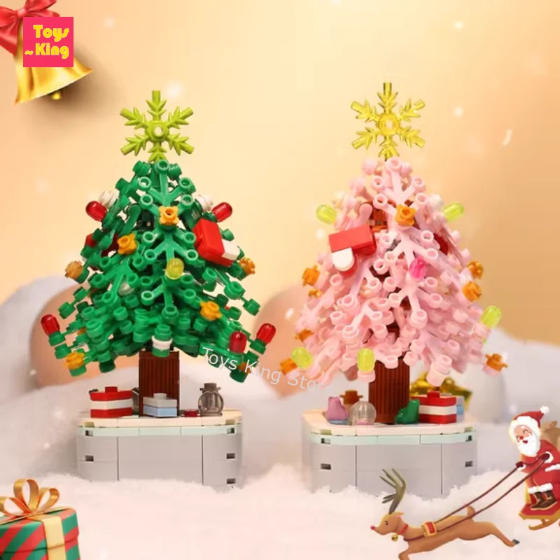 Mini árbol de Navidad en maceta, bloques de construcción ensamblados, juguetes para niños, adornos de escritorio, fiesta, regalo de Navidad para niñas y niños