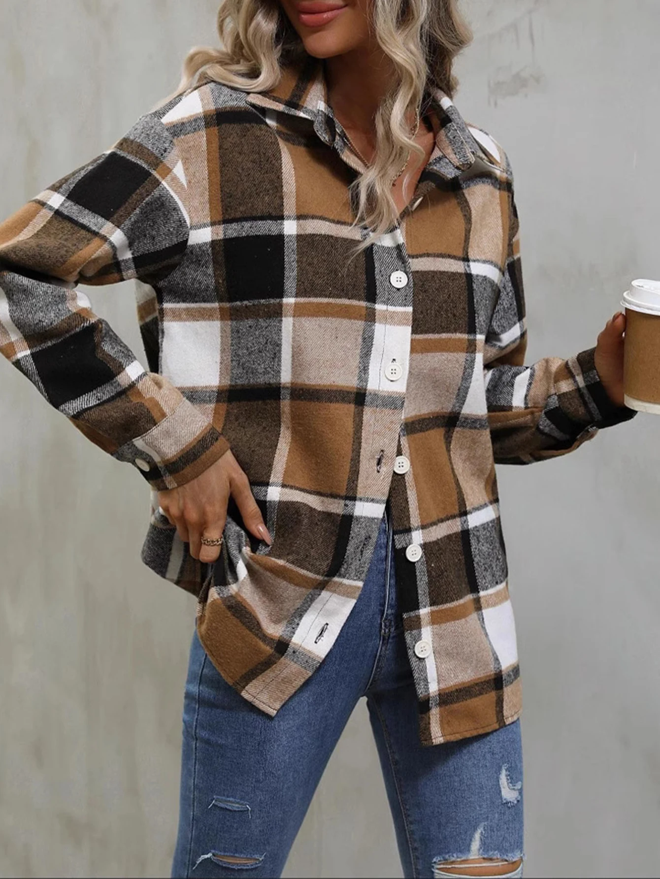 Camicie da donna 2025 per tutte le stagioni, comode camicie a maniche lunghe scozzesi, colletto monopetto, vestibilità ampia quotidiana