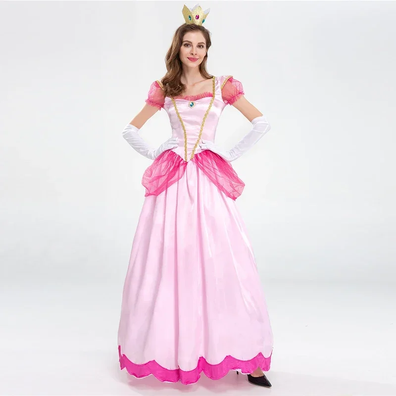 Adult Super Luigi Brother costume Pink Sweet Princess Peach Cosplay For Halloween  Carnival Party Fantasia Fancy Dress