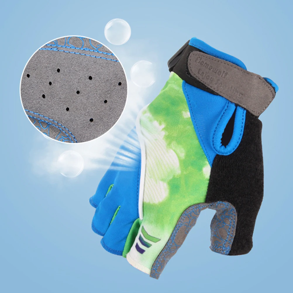 

1 Pair LED Biking Gloves Shockproof Breathable Sports Gloves Outdoor Riding Half Finger Gloves for Men Male - Blue + Green (L